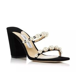 Jimmy Choo Amara 85mm Pearl Embellished Suede Heeled Sandals - NWT